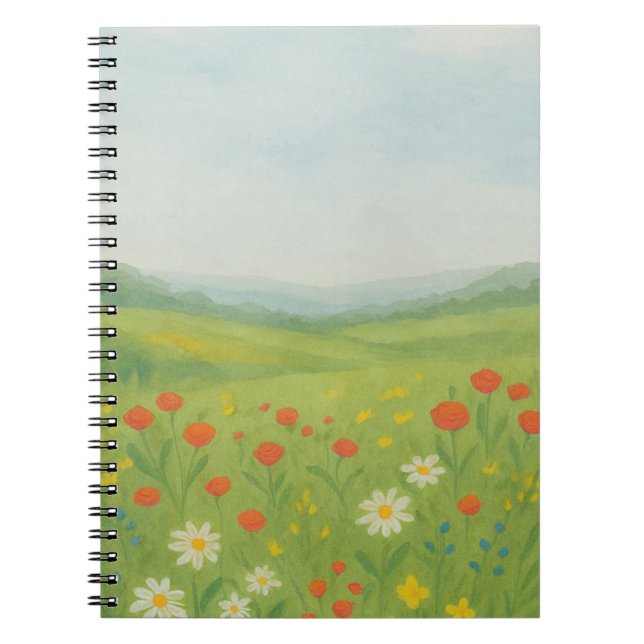 Whimsical Wildflower Meadow Landscape Notebook (Front)
