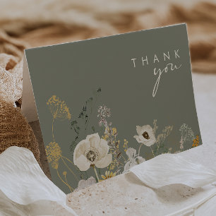 Whimsical Wildflower Meadow   Sage Green Thank You Card