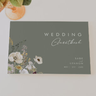 Whimsical Wildflower Meadow   Sage Green Wedding Guest Book