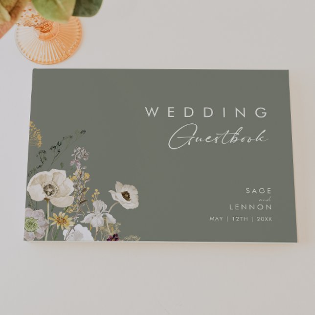 Whimsical Wildflower Meadow | Sage Green Wedding Guest Book (Creator Uploaded)