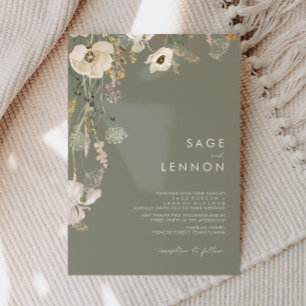 Whimsical Wildflower Meadow Sage Green Wedding Invitation