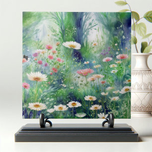 Whimsical Wildflower Meadow Watercolor Art Tile