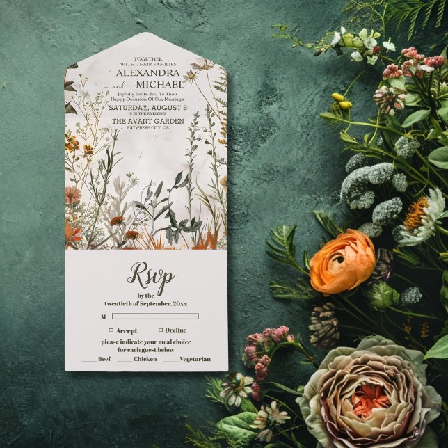 Whimsical Wildflower Meadow Wedding All In One Invitation (Creator Uploaded)