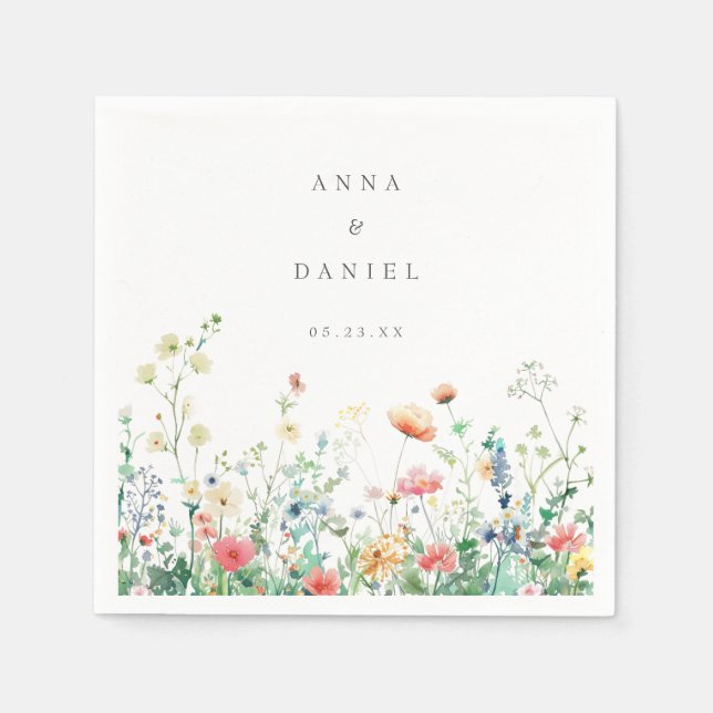Whimsical Wildflower Meadow Wedding Napkin (Front)