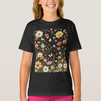 Whimsical Wildflower Meadow with Butterflies T-Shirt
