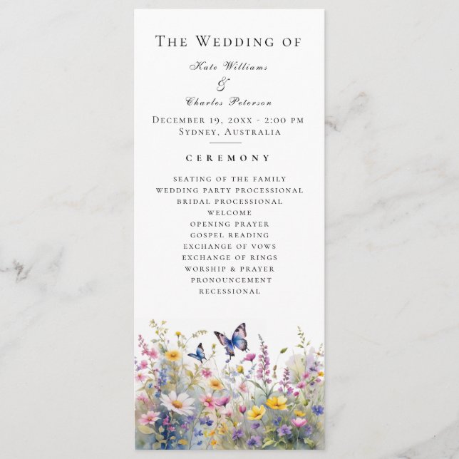 Whimsical Wildflower Meadows Wedding Program  Menu (Front)
