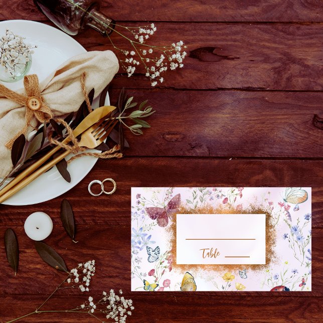 Whimsical Wildflower Pink Flat Place Card (Creator Uploaded)