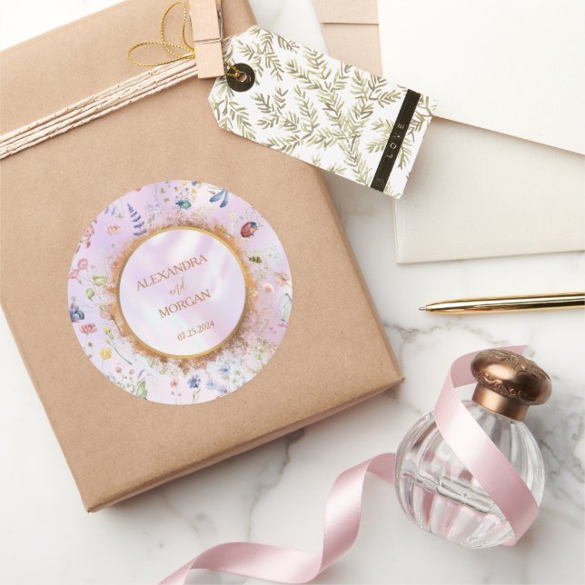 Whimsical Wildflower Pink Wedding Sticker (Gifting)