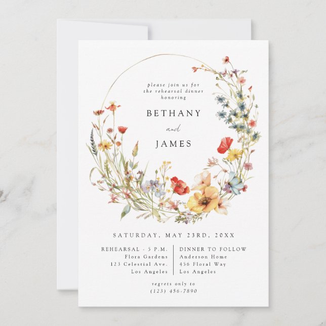 Whimsical Wildflower Rehearsal Dinner Invitation (Front)