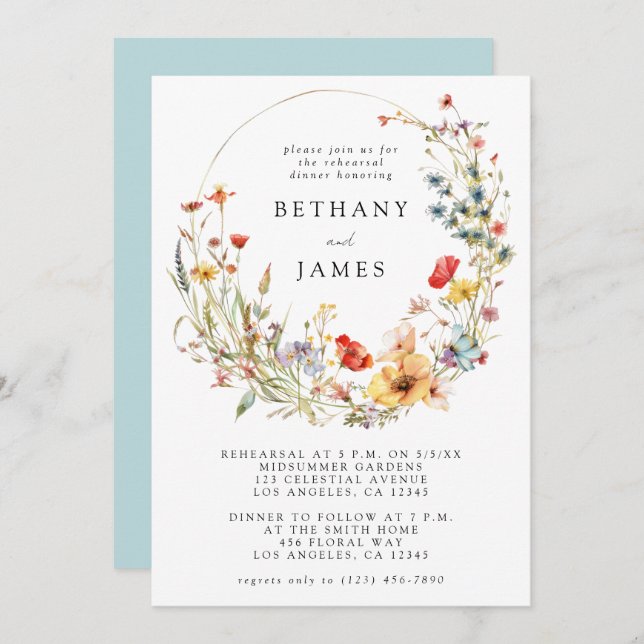 Whimsical Wildflower Rehearsal Dinner Invitation (Front/Back)