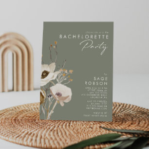 Whimsical Wildflower   Sage Bachelorette Party Invitation
