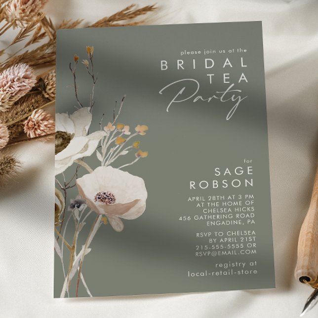 Whimsical Wildflower | Sage Green Bridal Tea Party Invitation (Creator Uploaded)