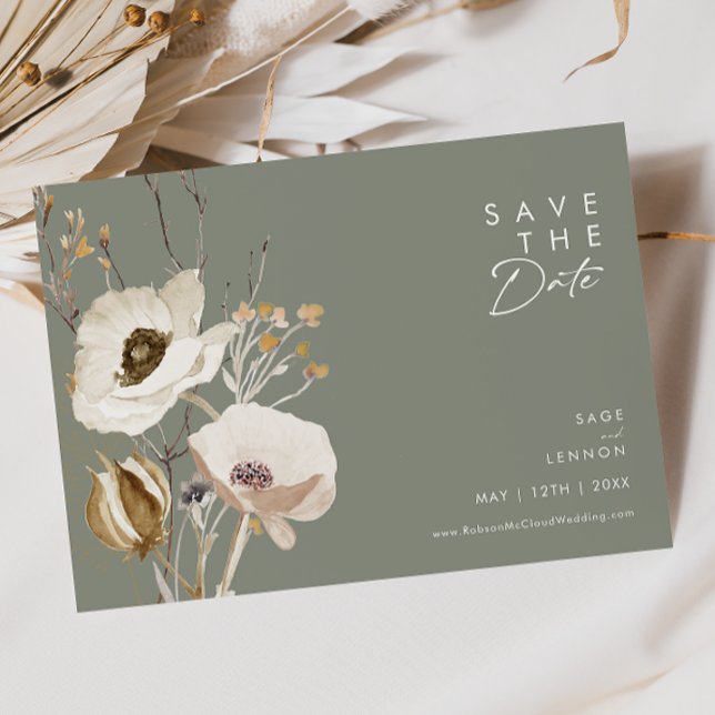 Whimsical Wildflower | Sage Green Horizontal Save The Date (Creator Uploaded)