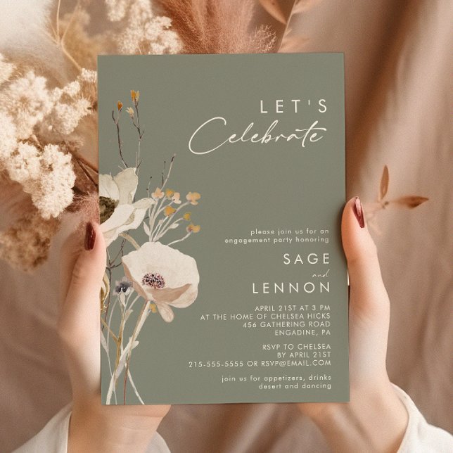 Whimsical Wildflower | Sage Green Let's Celebrate Invitation (Creator Uploaded)