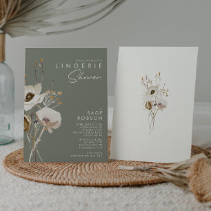 Whimsical Wildflower   Sage Green Lingerie Shower Invitation