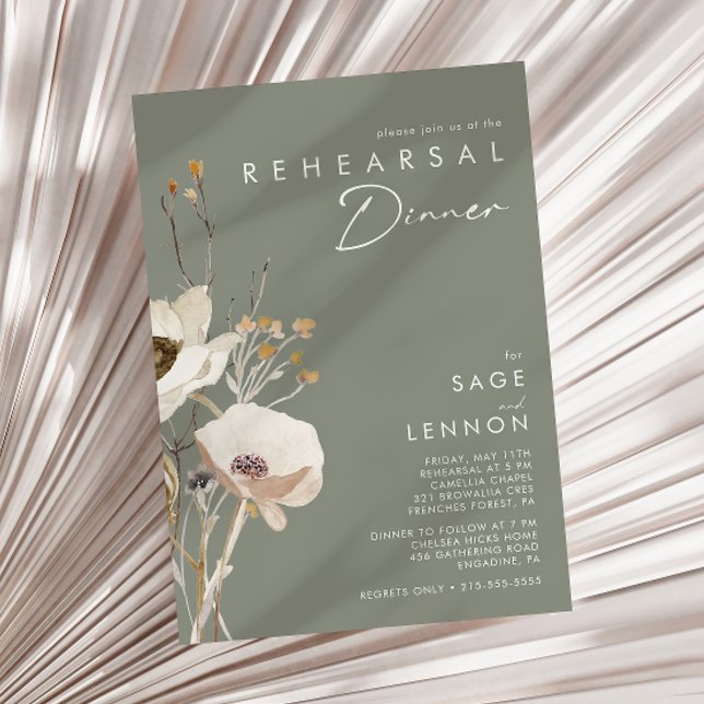 Whimsical Wildflower | Sage Green Rehearsal Dinner Invitation (Creator Uploaded)