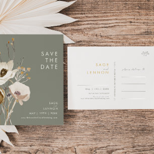 Whimsical Wildflower Sage Green Save the Date Invitation Postcard