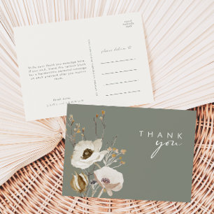 Whimsical Wildflower   Sage Green Thank You Postcard