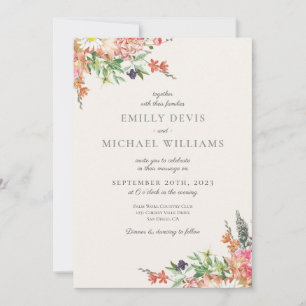 Whimsical Wildflower Sage Green Wedding Invitation