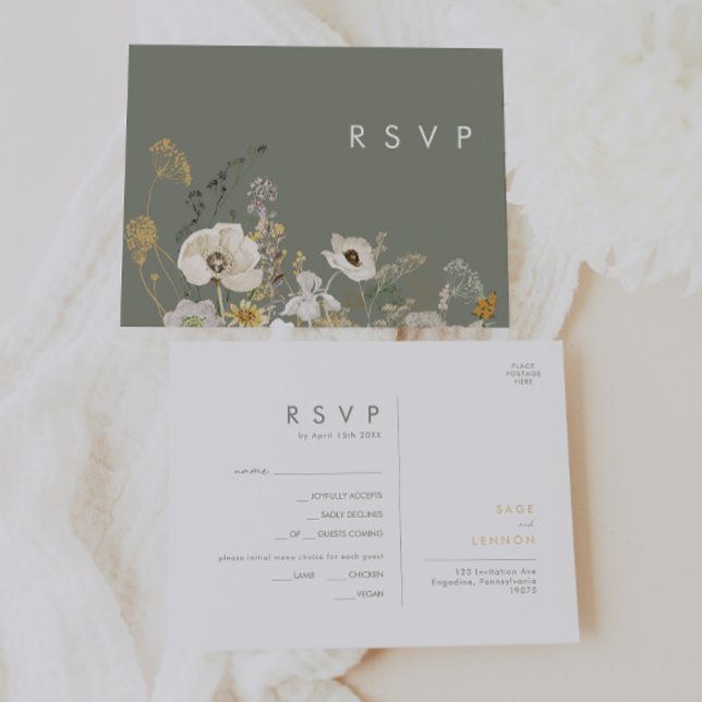 Whimsical Wildflower | Sage Menu Choice RSVP Card (Creator Uploaded)