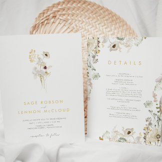 Whimsical Wildflower Simple All In One Wedding Invitation