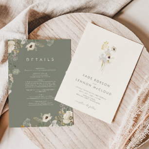 Whimsical Wildflower Simple Ivory All In One Invitation