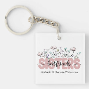 Whimsical Wildflower Sisters Are Best Friends Key Ring