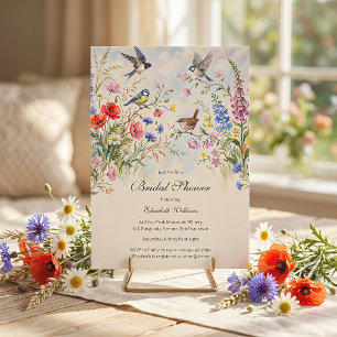 Whimsical Wildflower Songbird Garden Bridal Shower Invitation