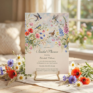 Whimsical Wildflower Songbird Garden Bridal Shower Invitation