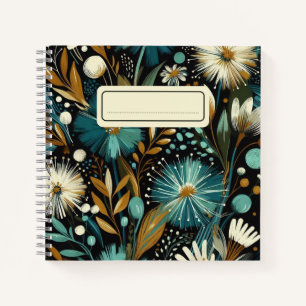 Whimsical Wildflower – Teal Blooms, Golden Accent Notebook
