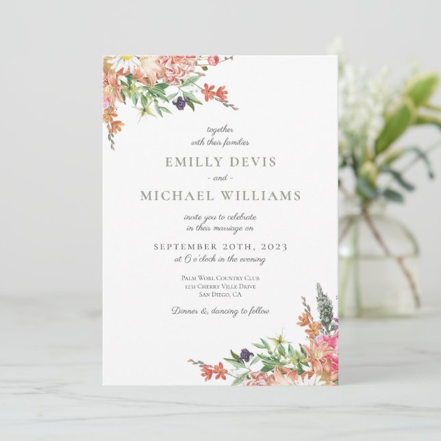 Whimsical Wildflower Wedding Invitation (Standing Front)