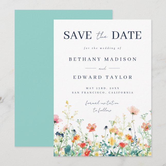 Whimsical Wildflower Wedding Save The Date (Front/Back)