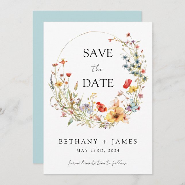 Whimsical Wildflower Wedding Save The Date (Front/Back)