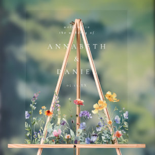 Whimsical Wildflower Wedding Welcome Acrylic Sign