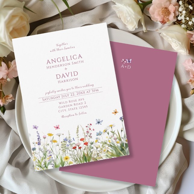 Whimsical Wildflowers Butterflies Wedding Invitation (Creator Uploaded)