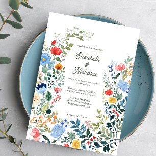 Whimsical Wildflowers Colourful Garden Wedding Invitation