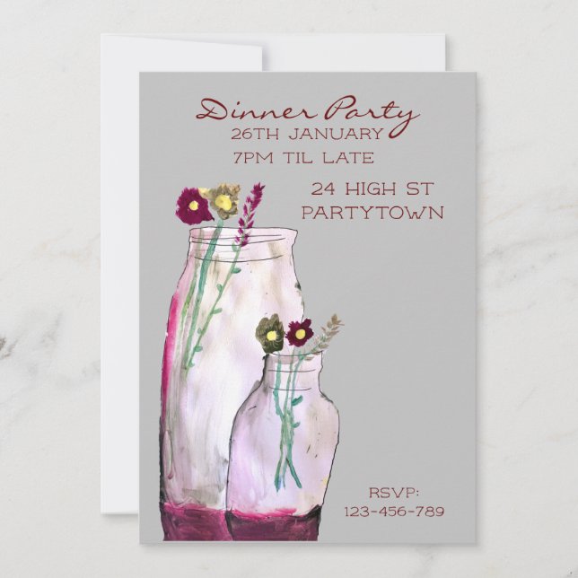 Whimsical wildflowers dinner party invitation (Front)