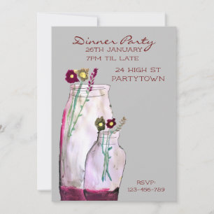 Whimsical wildflowers dinner party invitation