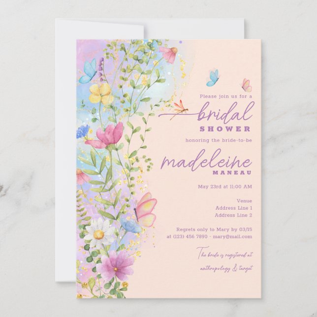 Whimsical Wildflowers Floral Garden Bridal Shower Invitation (Front)