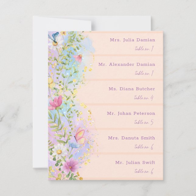 Whimsical Wildflowers Floral Wedding Place Cards (Front)