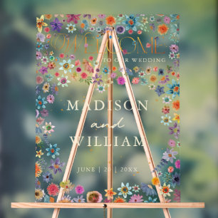 Whimsical Wildflowers Heart Welcome to Our Wedding Acrylic Sign