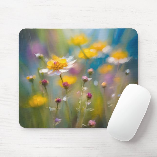 Whimsical Wildflowers In The Wind Mouse Mat (With Mouse)