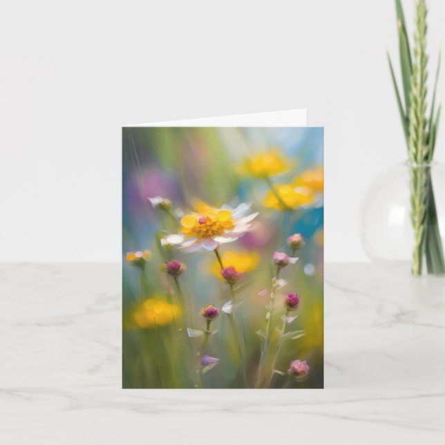 Whimsical Wildflowers In The Wind Note Card (Front)