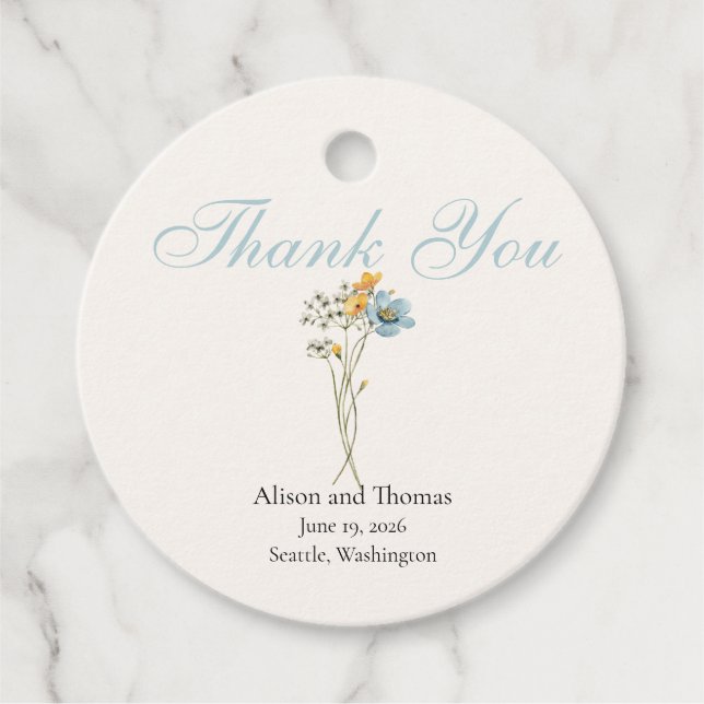 Whimsical Wildflowers Meadow Wedding  Favour Tags (Front)