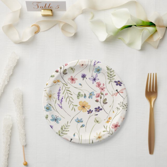Whimsical Wildflowers Meadow Wedding  Paper Plate (Wedding)