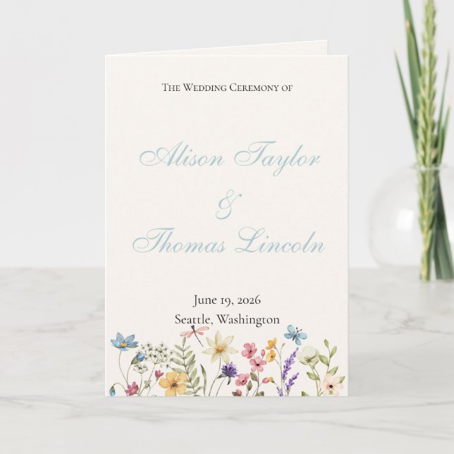 Whimsical Wildflowers Meadow Wedding  Programme (Front)