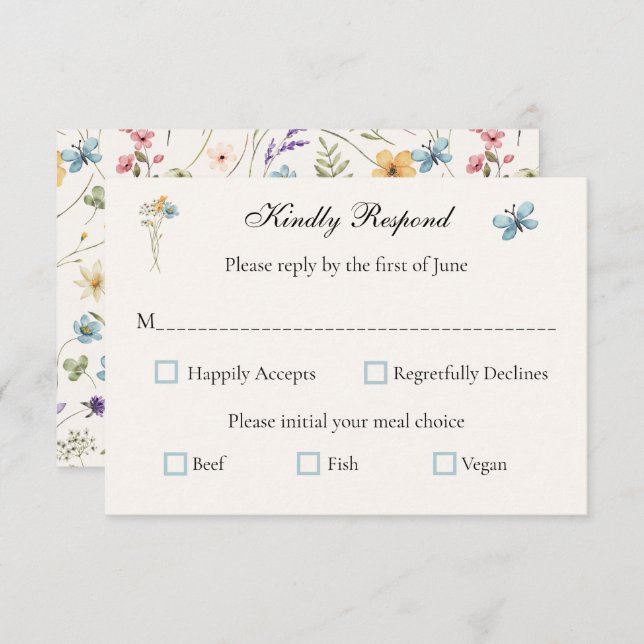 Whimsical Wildflowers Meadow Wedding  RSVP Card (Front/Back)