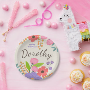 Whimsical Wildflowers Paper Plates w/ Custom Name