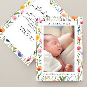 Whimsical Wildflowers Photo Thank You Baby Shower Invitation