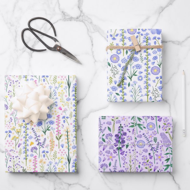 Whimsical Wildflowers Pretty Spring Pattern Wrapping Paper Sheet (Front)